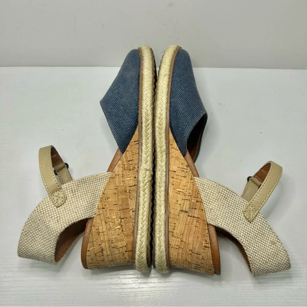 BareTraps Ocean Blue & Tan Espadrille Wedge Easy Sandals Size 7